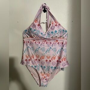 DISNEY Mickey‎ Mouse and Friends Halter One Piece Swim Suit Colorful Wms Sz 1X